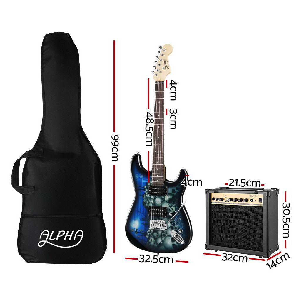 Alpha 41 Inch Electirc Guitar Humbucker Pickup Switch Amplifier Black GUITAR-D-41-ELEC-SKULL-ACC