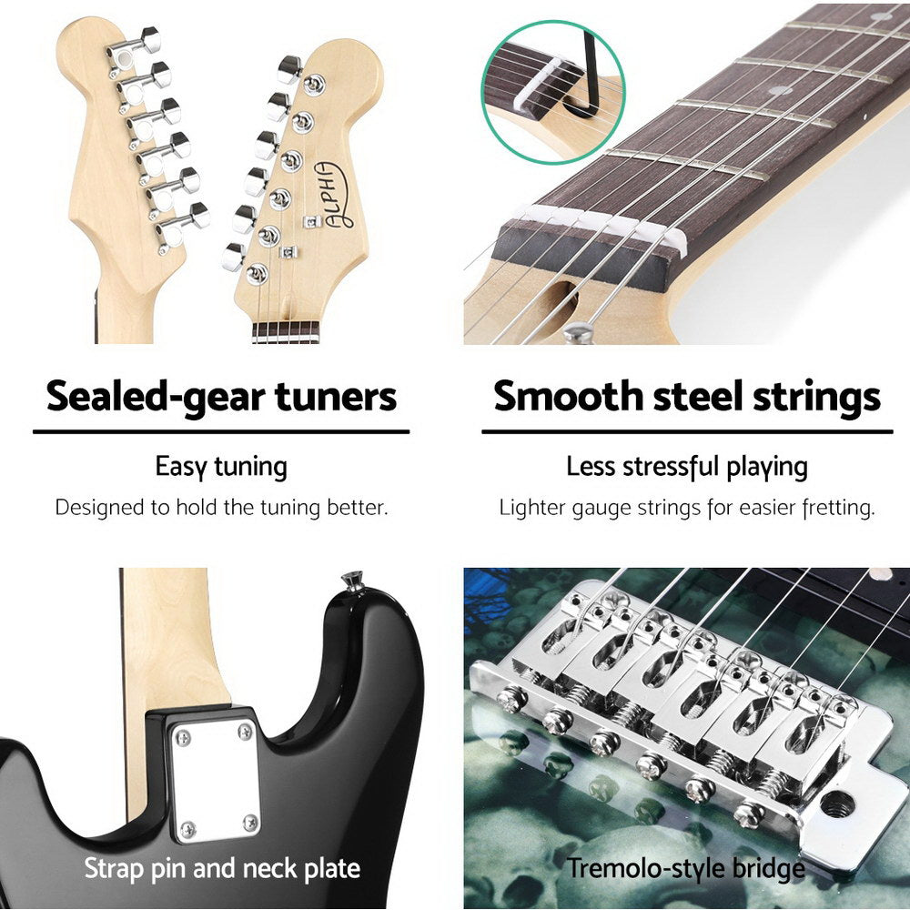 Alpha 41 Inch Electirc Guitar Humbucker Pickup Switch Amplifier Black GUITAR-D-41-ELEC-SKULL-ACC