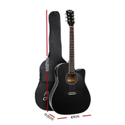Alpha 41 Inch Acoustic Guitar Equaliser Electric Output Jack Cutaway Black GUITAR-D-41-EQ-BK