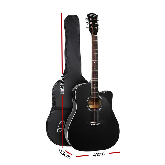 Alpha 41 Inch Acoustic Guitar Equaliser Electric Output Jack Cutaway Black GUITAR-D-41-EQ-BK