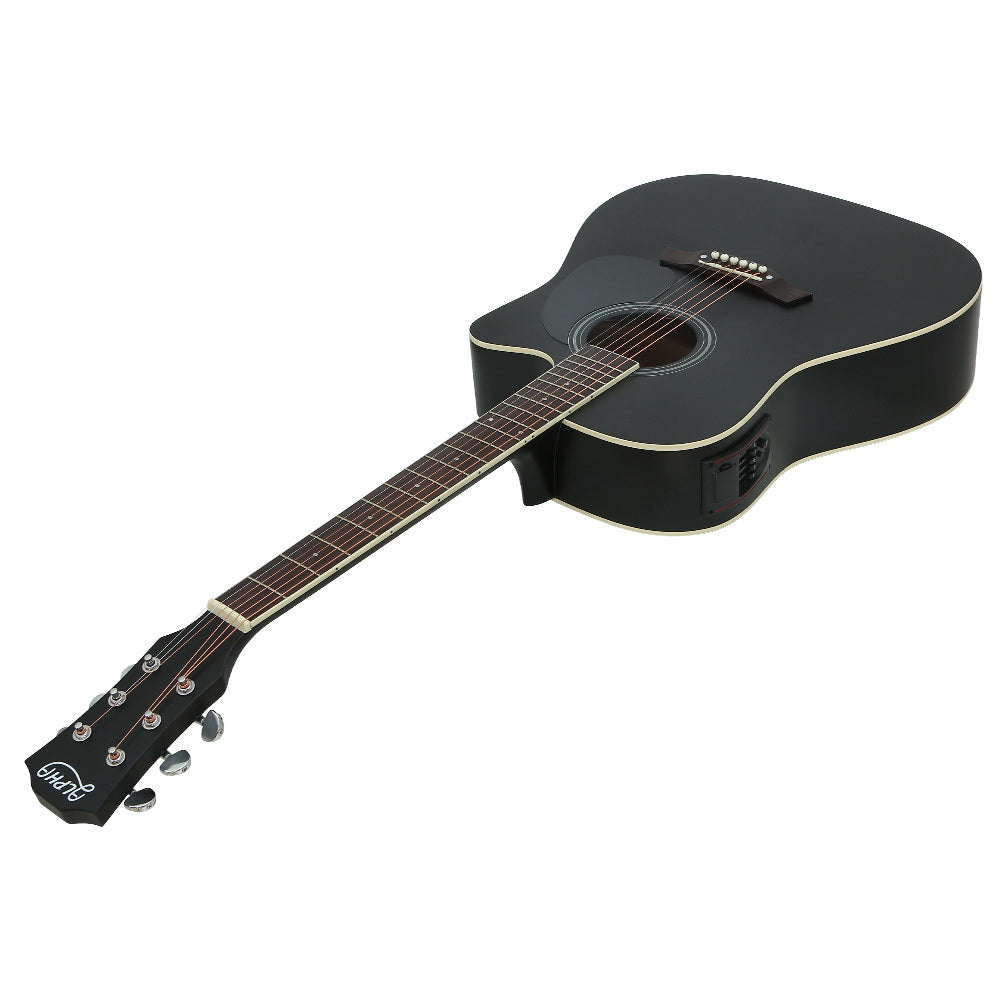 Alpha 41 Inch Acoustic Guitar Equaliser Electric Output Jack Cutaway Black GUITAR-D-41-EQ-BK