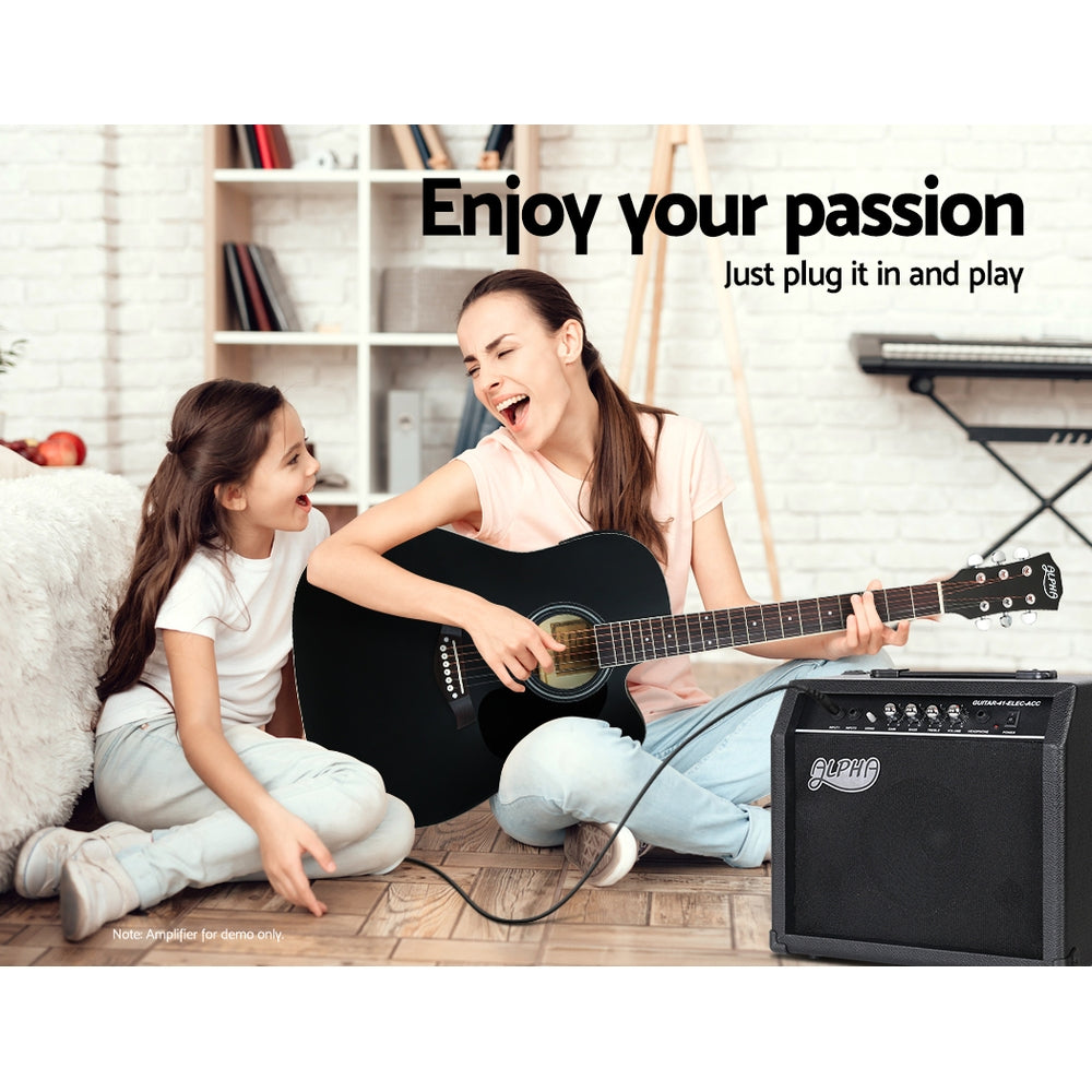 Alpha 41 Inch Acoustic Guitar Equaliser Electric Output Jack Cutaway Black GUITAR-D-41-EQ-BK