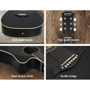 Alpha 41 Inch Acoustic Guitar Equaliser Electric Output Jack Cutaway Black GUITAR-D-41-EQ-BK