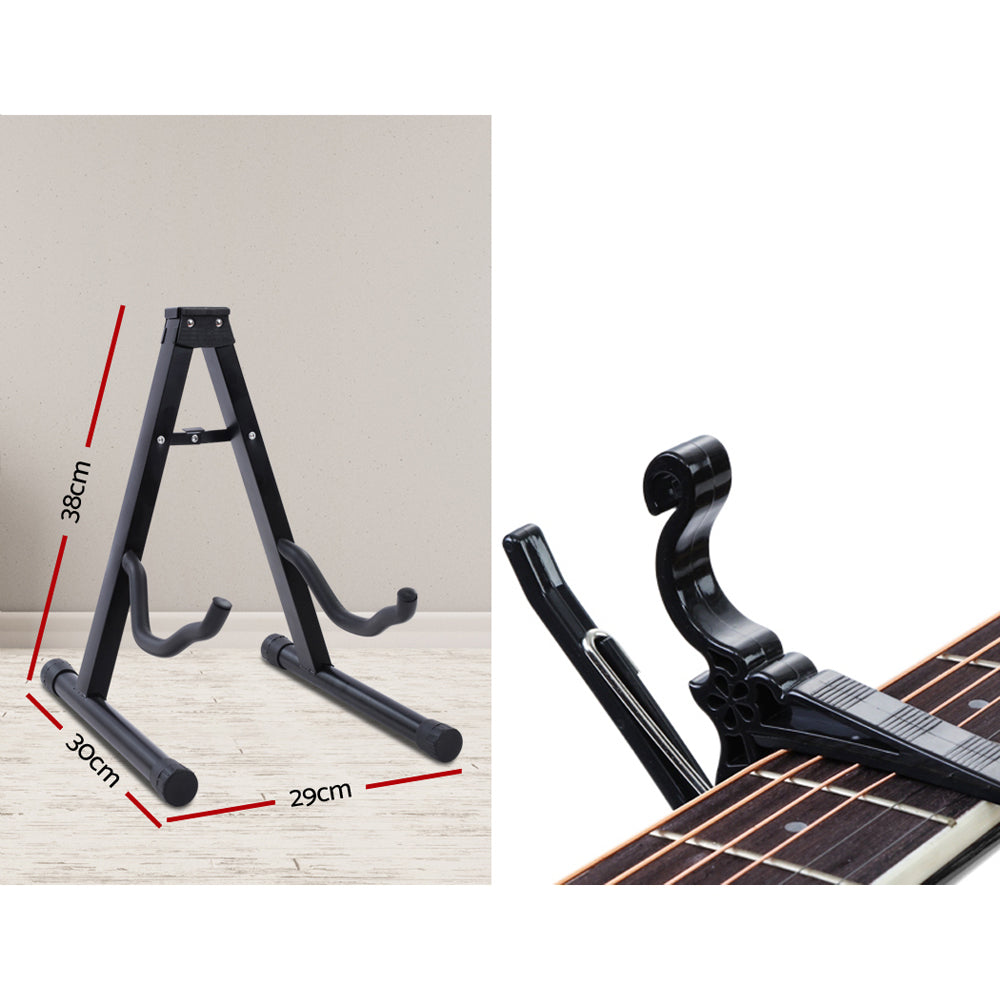 Alpha 41 Inch Acoustic Guitar Equaliser Electric Output Cutaway w/ Stand Black GUITAR-D-41-EQ-BK-CAPO