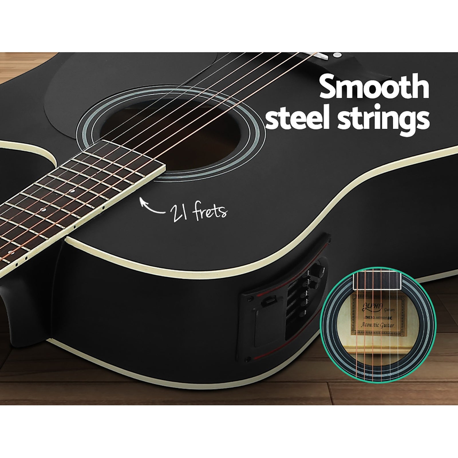 Alpha 41 Inch Acoustic Guitar Equaliser Electric Output Cutaway w/ Stand Black GUITAR-D-41-EQ-BK-CAPO