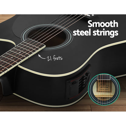 Alpha 41 Inch Acoustic Guitar Equaliser Electric Output Cutaway w/ Stand Black GUITAR-D-41-EQ-BK-CAPO
