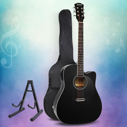 Alpha 41 Inch Acoustic Guitar Equaliser Electric Output Cutaway w/ Stand Black GUITAR-D-41-EQ-BK-CAPO