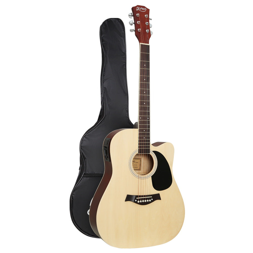 Alpha 41 Inch Acoustic Guitar Equaliser Electric Output Jack Cutaway Wood GUITAR-D-41-EQ-NAT