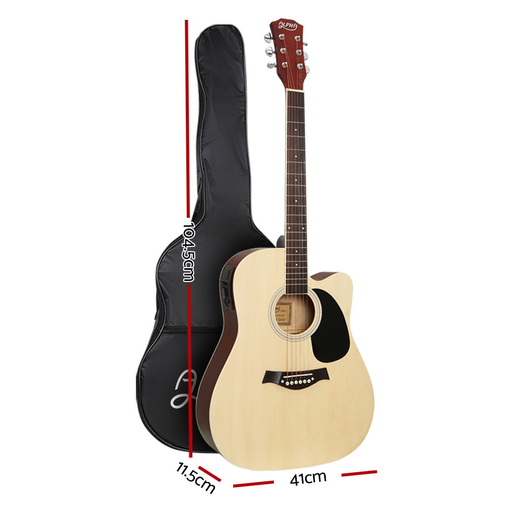 Alpha 41 Inch Acoustic Guitar Equaliser Electric Output Jack Cutaway Wood GUITAR-D-41-EQ-NAT