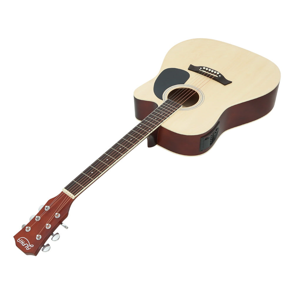 Alpha 41 Inch Acoustic Guitar Equaliser Electric Output Jack Cutaway Wood GUITAR-D-41-EQ-NAT