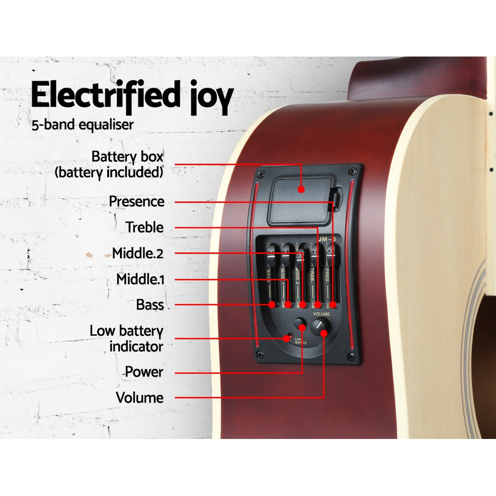 Alpha 41 Inch Acoustic Guitar Equaliser Electric Output Jack Cutaway Wood GUITAR-D-41-EQ-NAT