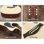 Alpha 41 Inch Acoustic Guitar Equaliser Electric Output Jack Cutaway Wood GUITAR-D-41-EQ-NAT