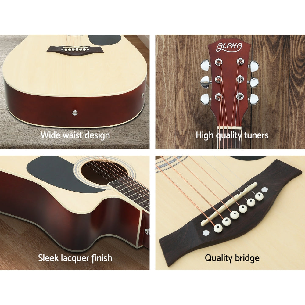 Alpha 41 Inch Acoustic Guitar Equaliser Electric Output Jack Cutaway Wood GUITAR-D-41-EQ-NAT