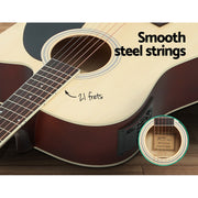 Alpha 41 Inch Acoustic Guitar Equaliser Electric Output Cutaway w/ Stand Wood GUITAR-D-41-EQ-NAT-CAPO