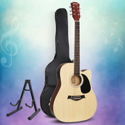 Alpha 41 Inch Acoustic Guitar Equaliser Electric Output Cutaway w/ Stand Wood GUITAR-D-41-EQ-NAT-CAPO