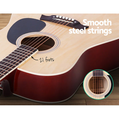 Alpha 41 Inch Acoustic Guitar Wooden Body Steel String Dreadnought Stand Wood GUITAR-D-41-NAT-CAPO