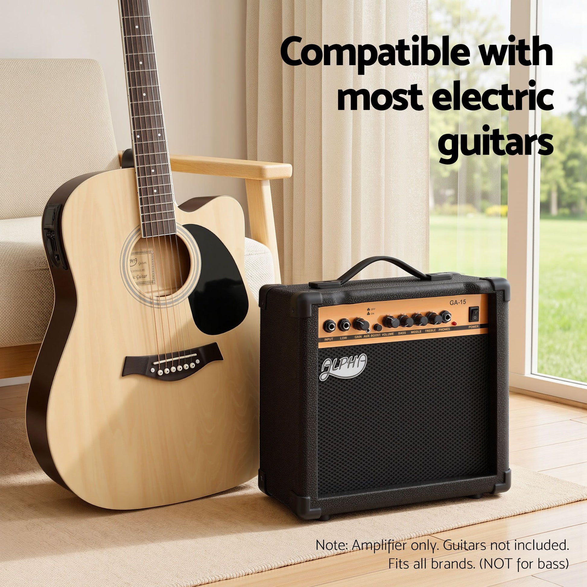 Alpha 20W Guitar Amplifier Portable Practice Amp Overdrive 3-Band EQ Black GUITAR-E-41-ELEC-ACC