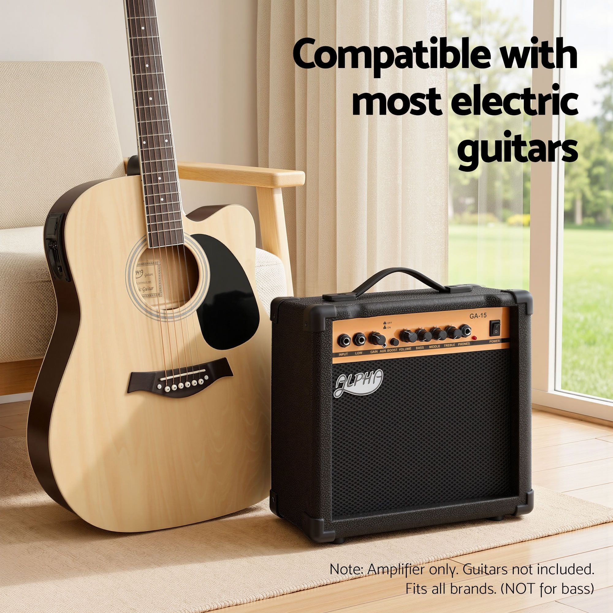 Alpha 20W Guitar Amplifier Portable Practice Amp Overdrive 3-Band EQ Black GUITAR-E-41-ELEC-ACC