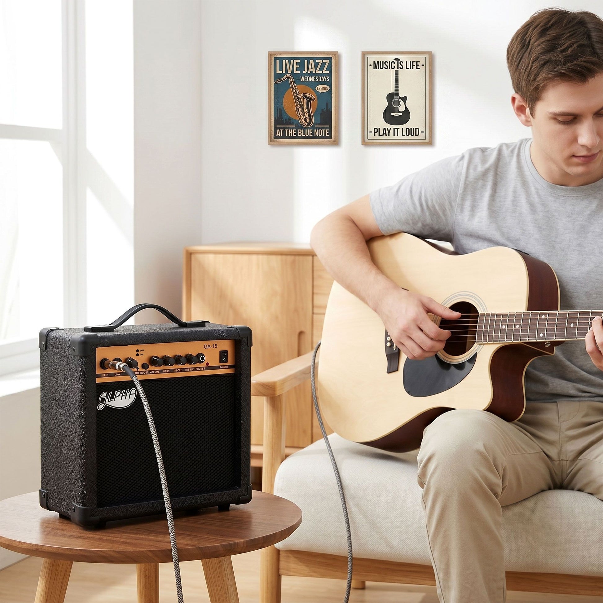 Alpha 20W Guitar Amplifier Portable Practice Amp Overdrive 3-Band EQ Black GUITAR-E-41-ELEC-ACC