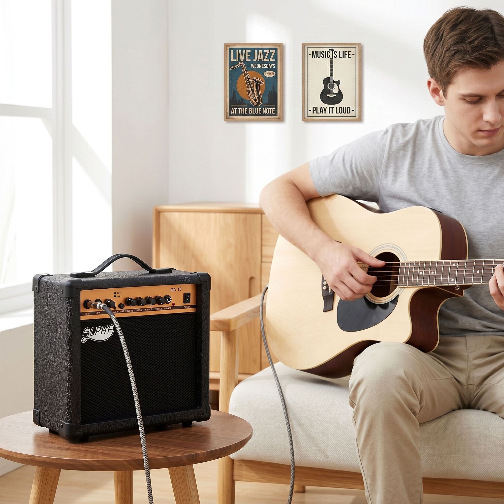 Alpha 20W Guitar Amplifier Portable Practice Amp Overdrive 3-Band EQ Black GUITAR-E-41-ELEC-ACC