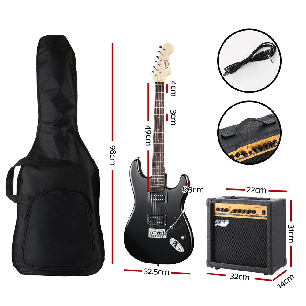 Alpha Electric Guitar Music String Instrument 20W Amplifier Black GUITAR-E-41-ELEC-BK-ACC
