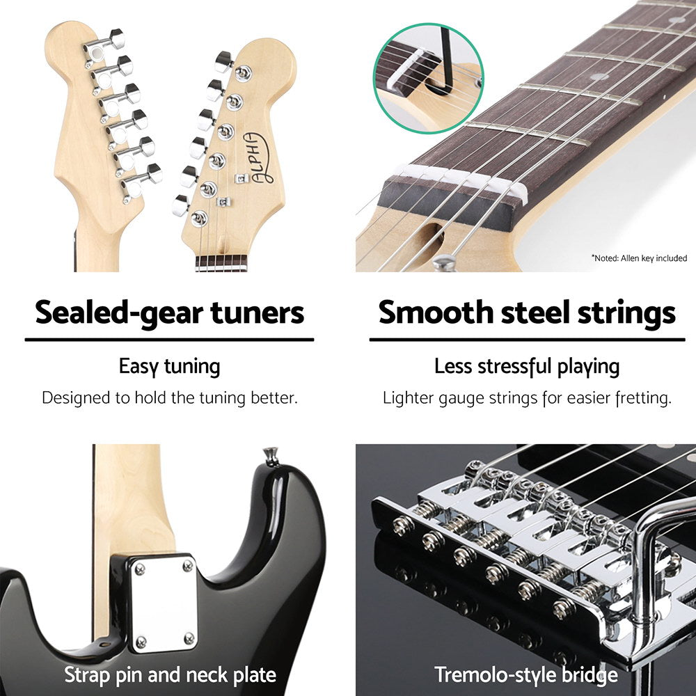 Alpha Electric Guitar Music String Instrument 20W Amplifier Black GUITAR-E-41-ELEC-BK-ACC