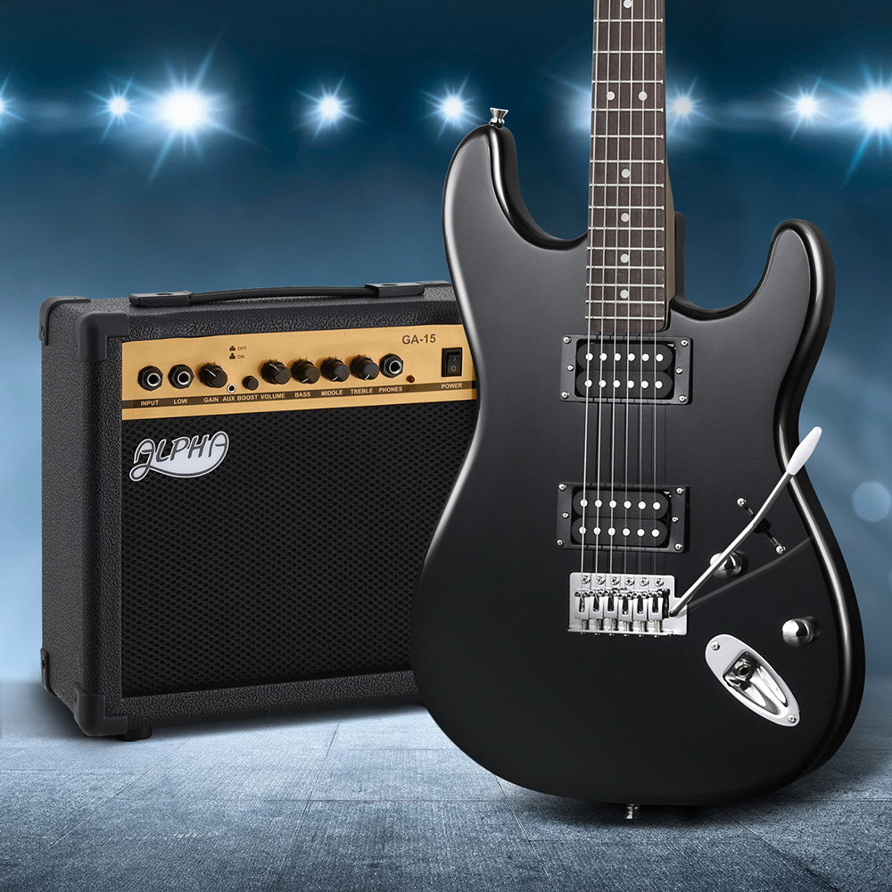 Alpha Electric Guitar Music String Instrument 20W Amplifier Black GUITAR-E-41-ELEC-BK-ACC