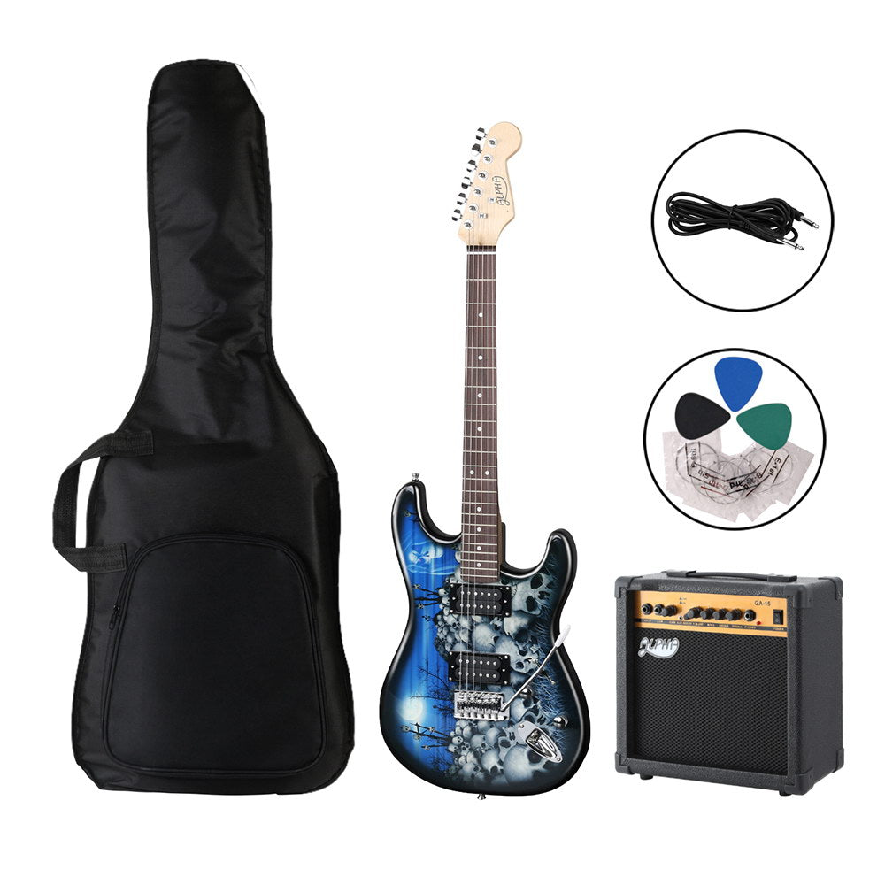 Alpha Electric Guitar Music String Instrument 20W Amplifier GUITAR-E-41-ELEC-SKULL-ACC
