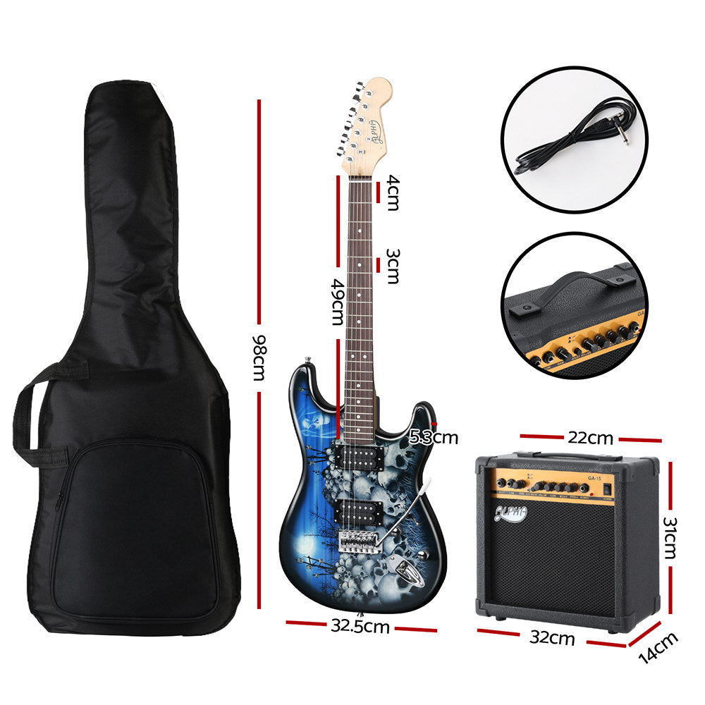 Alpha Electric Guitar Music String Instrument 20W Amplifier GUITAR-E-41-ELEC-SKULL-ACC