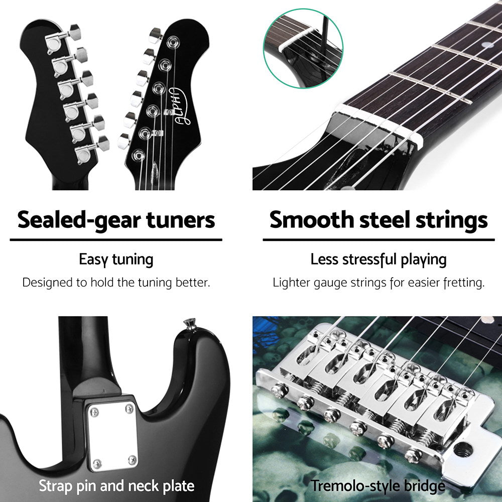 Alpha Electric Guitar Music String Instrument 20W Amplifier GUITAR-E-41-ELEC-SKULL-ACC
