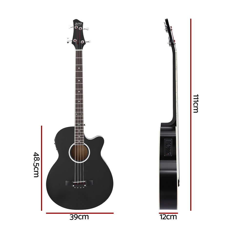 Alpha 43" Acoustic Bass Guitar Black 4-Band EQ GUITAR-E-43-EQ-BASS-BK