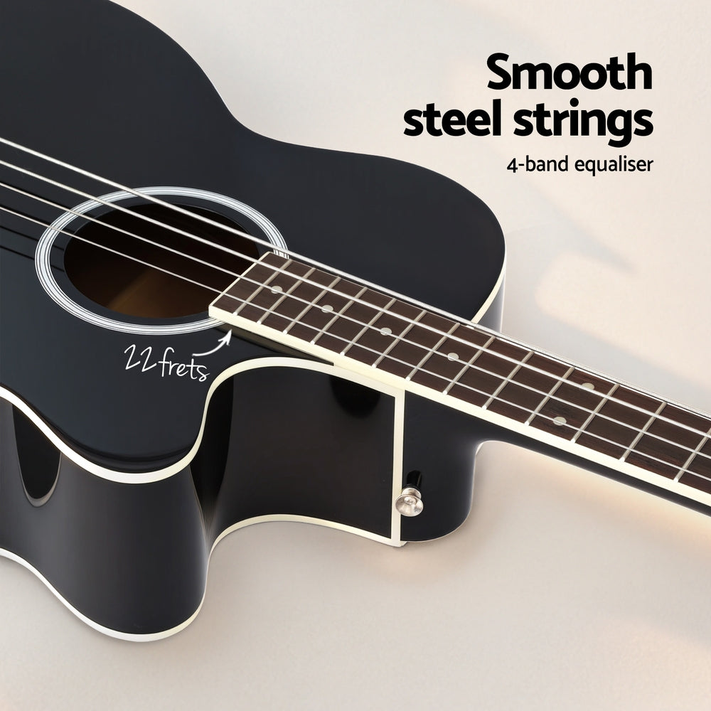 Alpha 43" Acoustic Bass Guitar Black 4-Band EQ GUITAR-E-43-EQ-BASS-BK