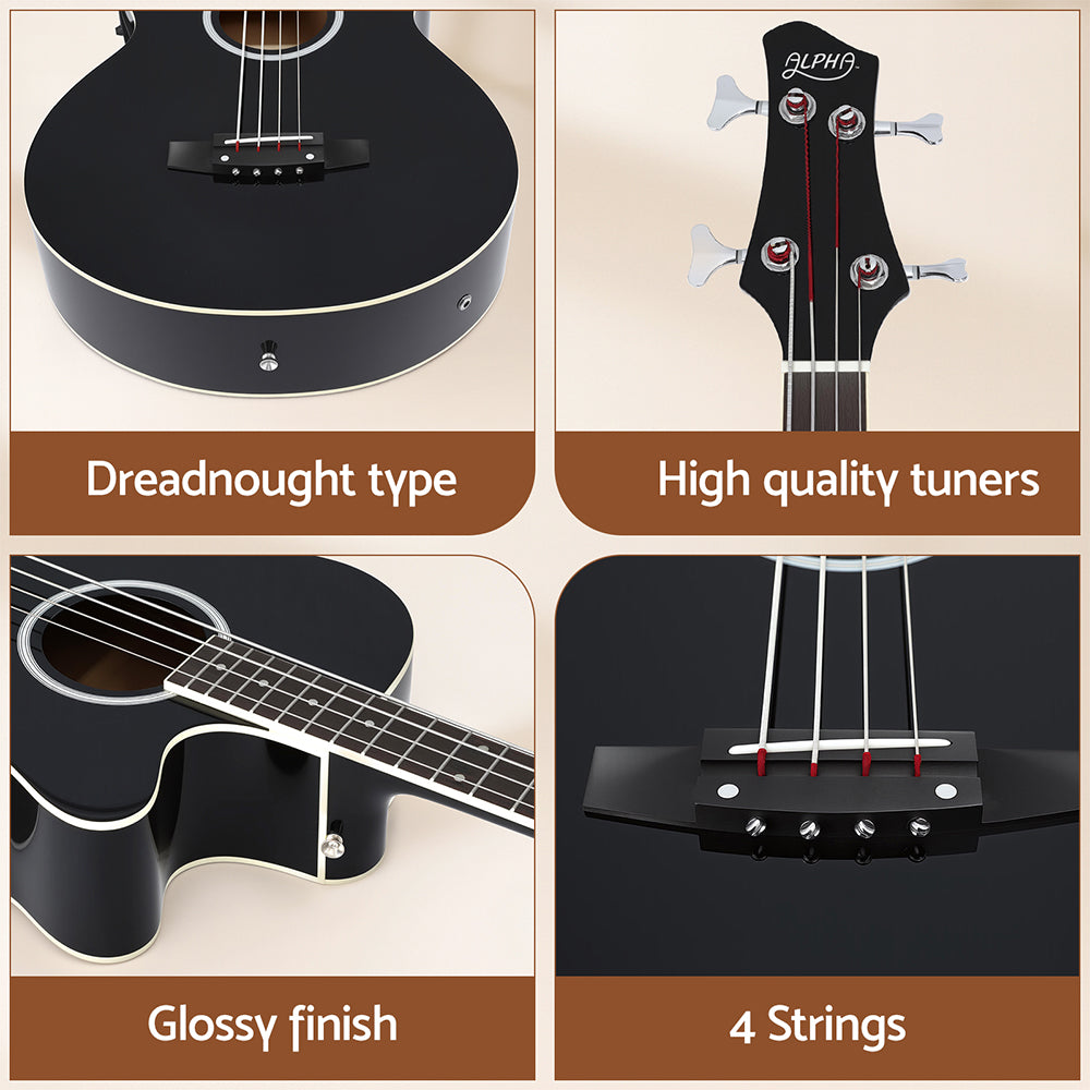Alpha 43" Acoustic Bass Guitar Black 4-Band EQ GUITAR-E-43-EQ-BASS-BK