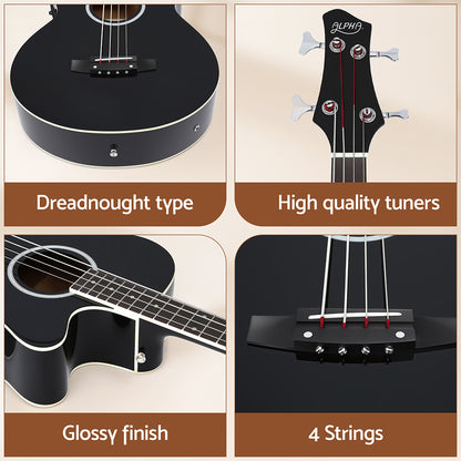Alpha 43" Acoustic Bass Guitar Black 4-Band EQ GUITAR-E-43-EQ-BASS-BK