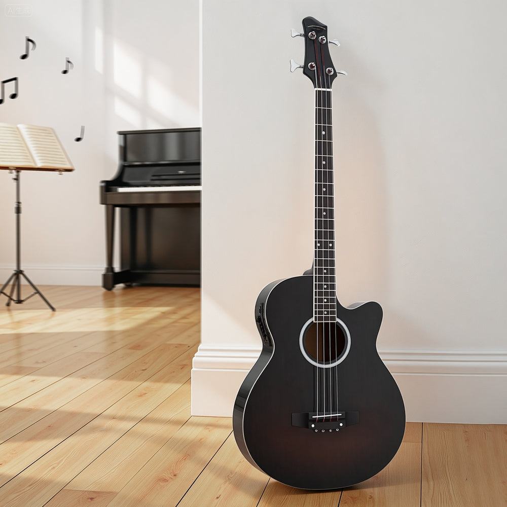 Alpha 43" Acoustic Bass Guitar Black 4-Band EQ GUITAR-E-43-EQ-BASS-BK