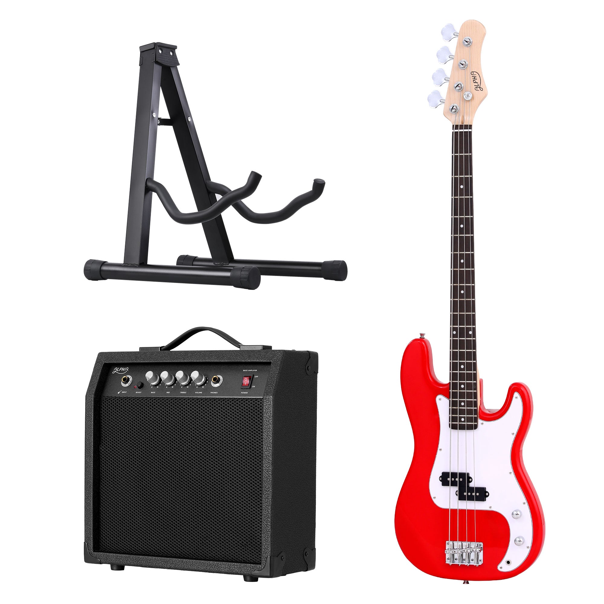 Alpha Electric Guitar Bass 47 Inch Set Kit 40W Bass Guitar Amplifier Guitar Stand Folding GUITAR-E-47-BASS-ACC-CAPO