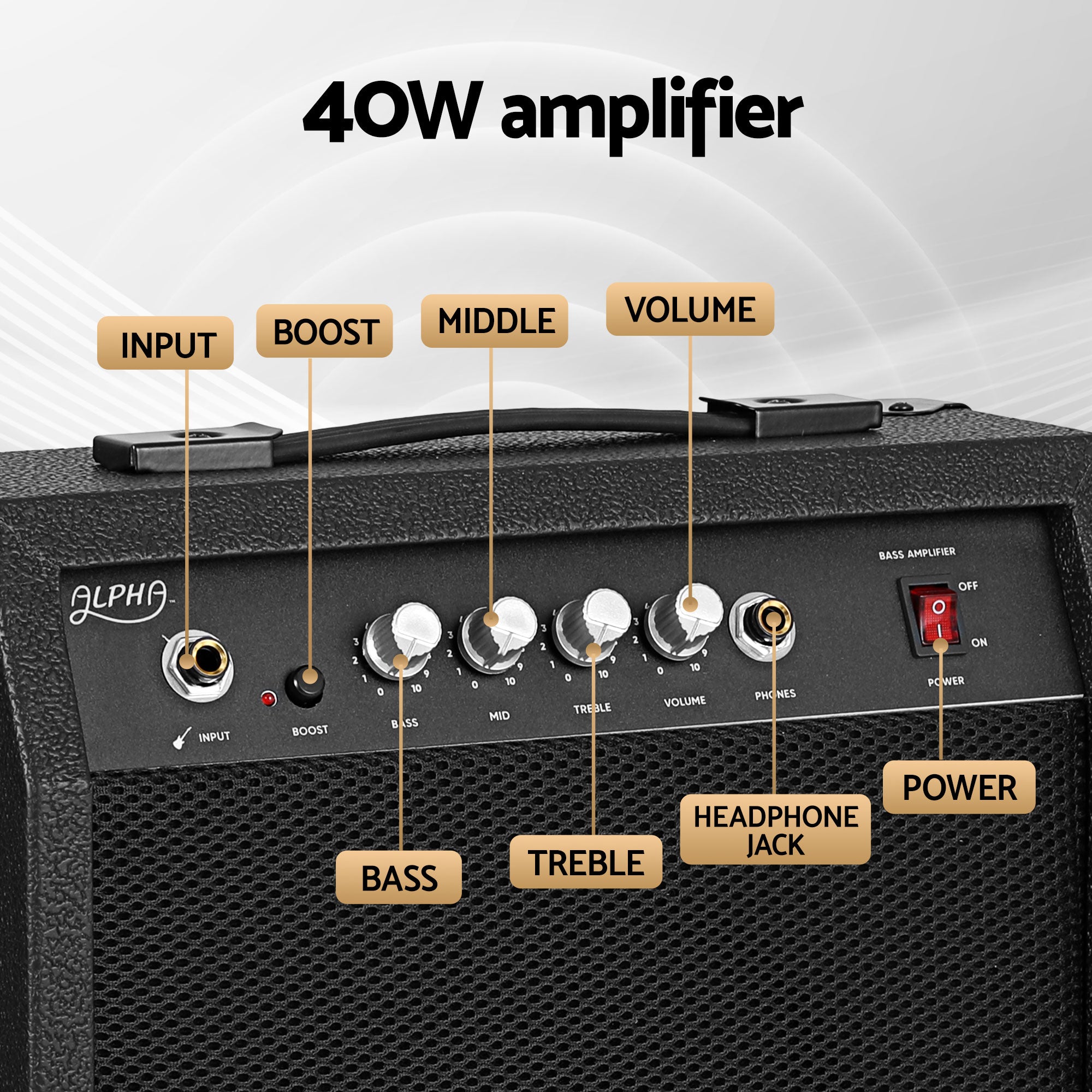 Alpha Electric Guitar Bass 47 Inch Set Kit 40W Bass Guitar Amplifier Guitar Stand Folding GUITAR-E-47-BASS-ACC-CAPO