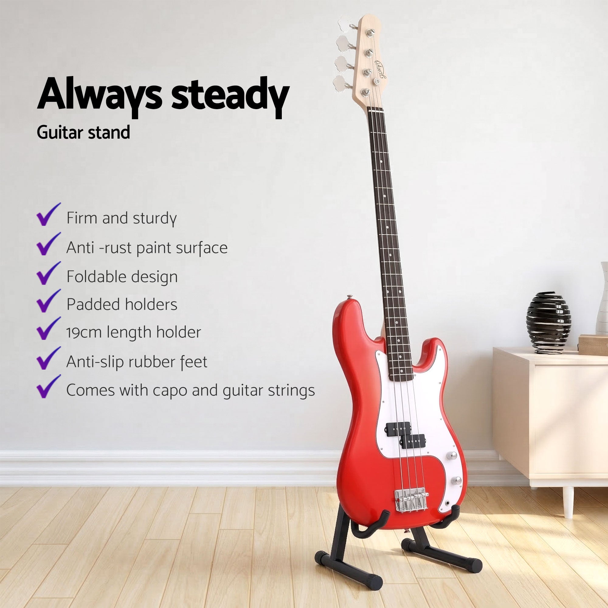 Alpha Electric Guitar Bass 47 Inch Set Kit 40W Bass Guitar Amplifier Guitar Stand Folding GUITAR-E-47-BASS-ACC-CAPO
