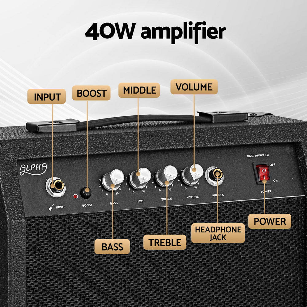 Alpha 40W Bass Guitar Amplifier Portable GUITAR-E-BASS-ACC