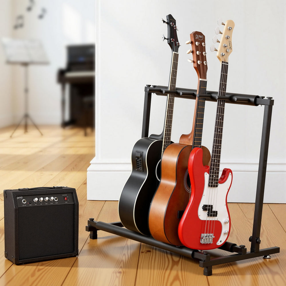 Alpha 5 Space Folding Guitar Stand Rack Holder Display GUITAR-J-5RACK-BK