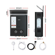 Devanti Portable Gas Water Heater LPG-powered System Black GWH-A-LPG-4DZ-BK
