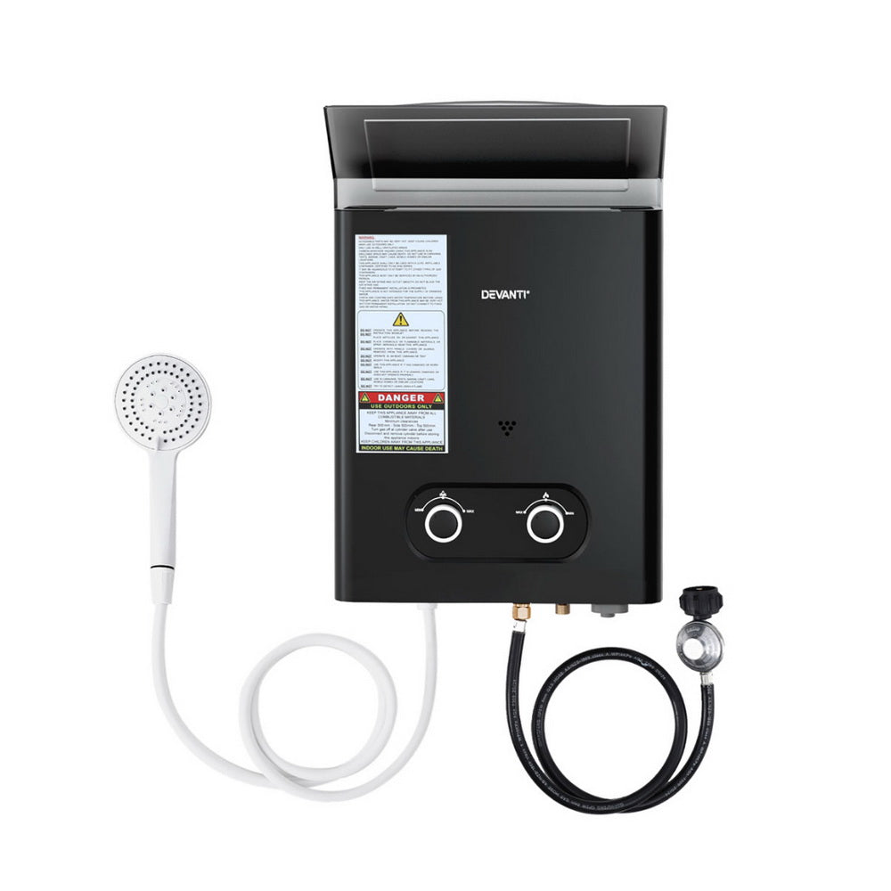 Devanti Portable Gas Water Heater LPG-powered System Black GWH-A-LPG-4DZ-BK