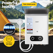 Devanti Portable Gas Water Heater Outdoor Camping Shower White GWH-A-LPG-4DZ-WH