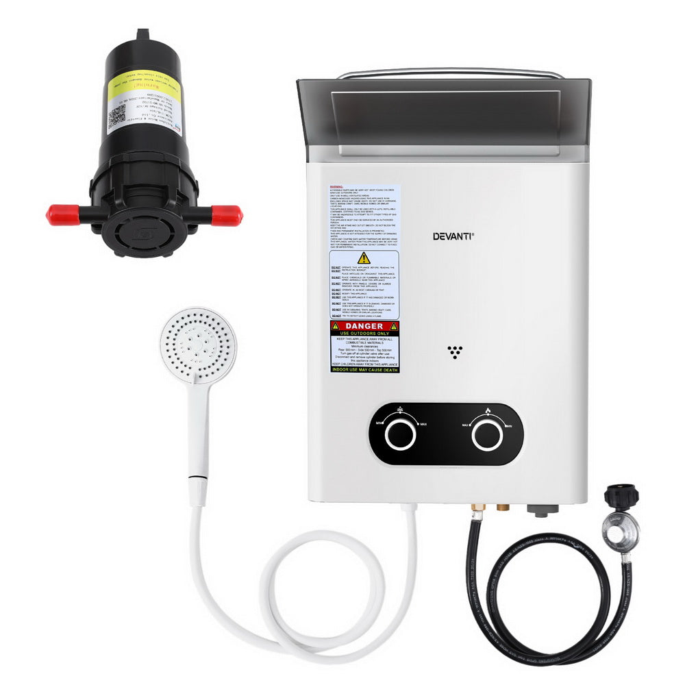 Devanti Portable Gas Water Heater LPG-powered System White With Pump GWH-A-LPG-4DZ-WH-PUMP