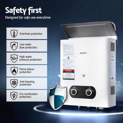 Devanti Portable Gas Water Heater LPG-powered System White With Pump GWH-A-LPG-4DZ-WH-PUMP