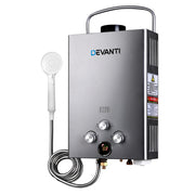 Devanti Portable Gas Water Heater LPG System Grey GWH-LPG-8L-SW-BG-DI