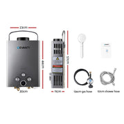 Devanti Portable Gas Water Heater LPG System Grey GWH-LPG-8L-SW-BG-DI