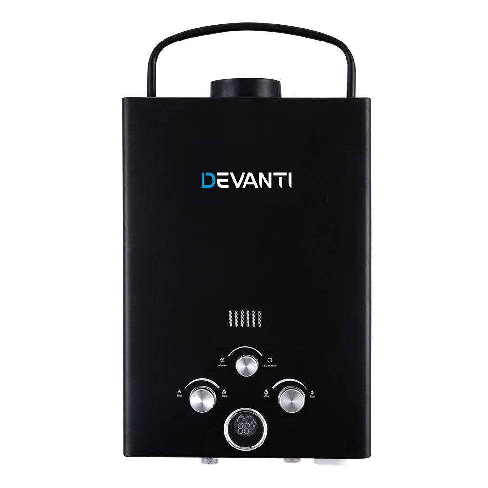 Devanti Portable Gas Water Heater 8L/Min LPG System Black GWH-LPG-8L-SW-BK-DI