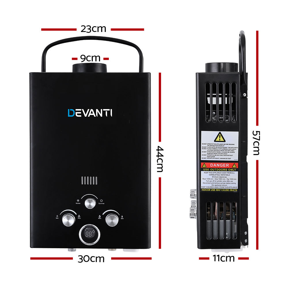 Devanti Portable Gas Water Heater 8L/Min With Pump LPG System Black GWH-LPG-8L-SW-BK-DI-PUMP