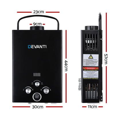 Devanti Portable Gas Water Heater 8L/Min With Pump LPG System Black GWH-LPG-8L-SW-BK-DI-PUMP